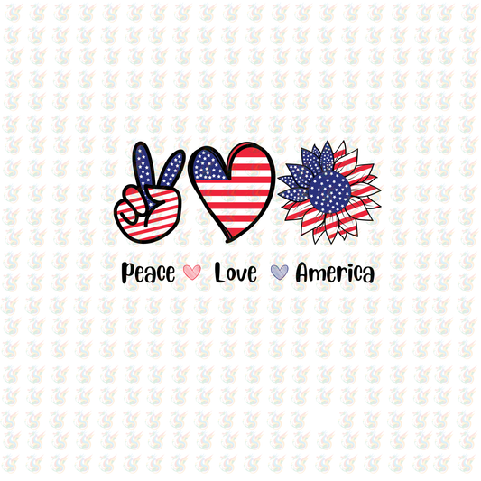 Peace Love America DTF Transfer – Patriotic Sunflower Ready to Press