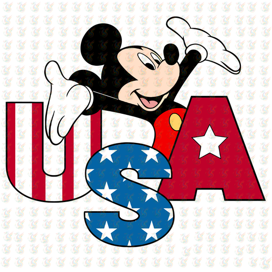USA Mickey DTF Transfer – Patriotic Stars & Stripes – Ready to Press