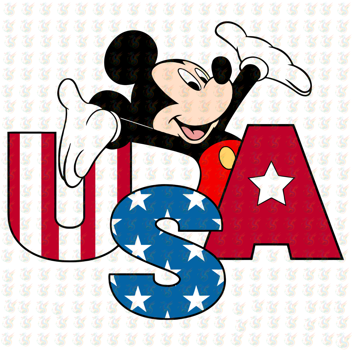 USA Mickey DTF Transfer – Patriotic Stars & Stripes – Ready to Press
