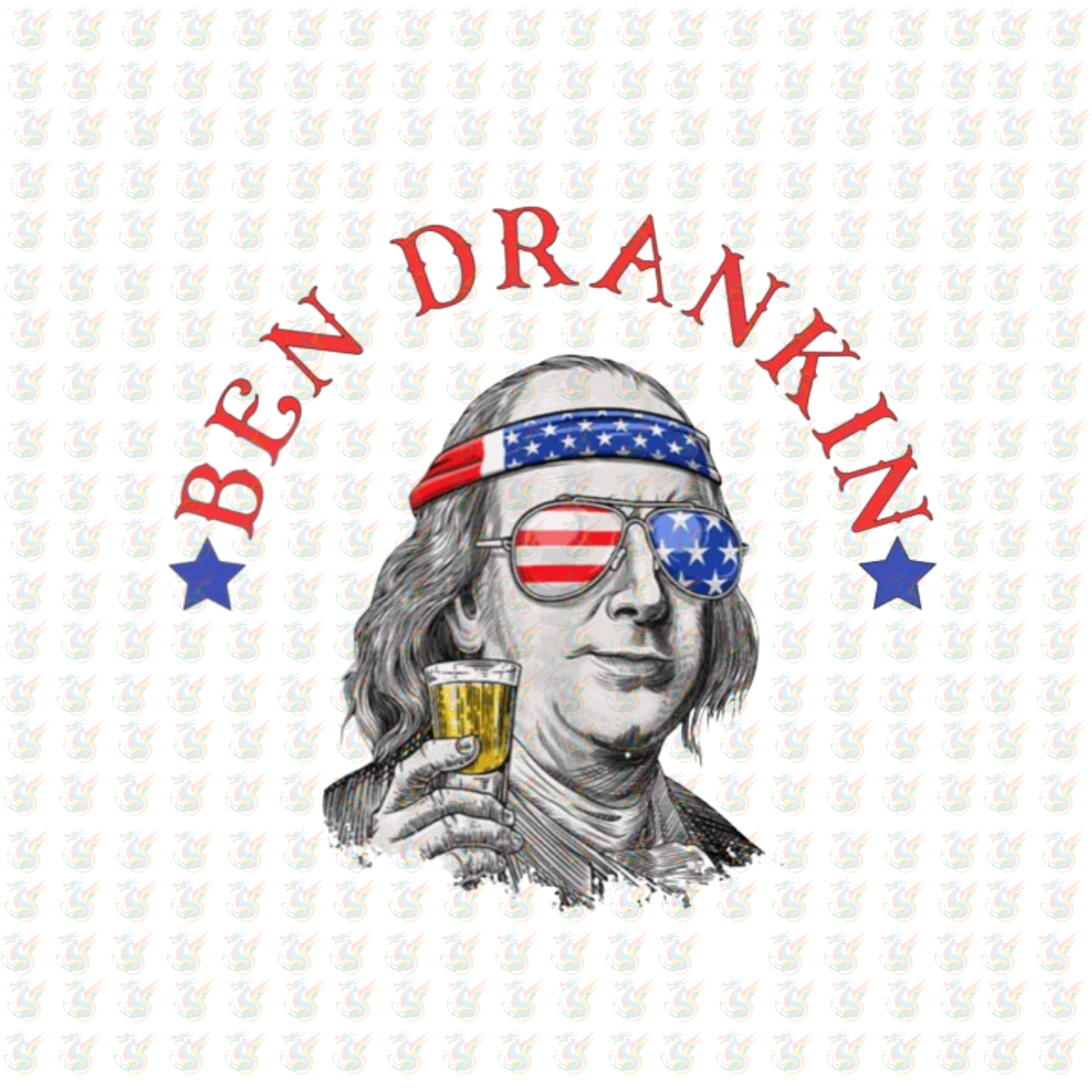 Ben Drankin DTF Transfer – Patriotic Beer 4th of July Ready to Press