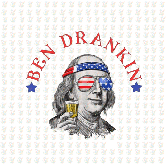Ben Drankin DTF Transfer – Patriotic Beer 4th of July Ready to Press