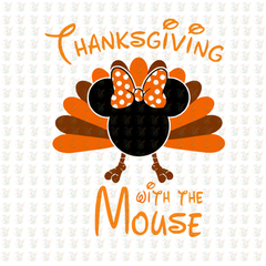Thanksgiving with the Mouse DTF Transfer – Ready to Press – Minnie Turkey Design