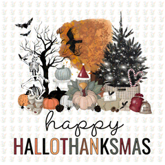 Happy Hallothanksmas DTF Transfer – Ready to Press – Halloween, Thanksgiving & Christmas Mashup