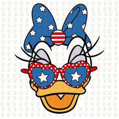 Patriotic Daisy DTF Transfer – Star Bow & Heart Glasses – Ready to Press