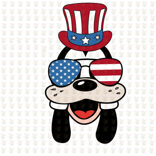 Patriotic Goofy DTF Transfer – USA Glasses & Hat – Ready to Press