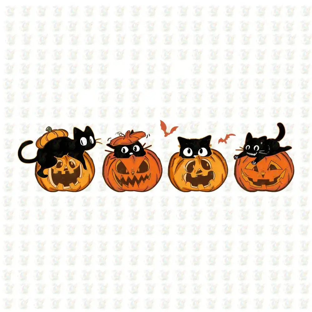Black Cats in Pumpkins DTF Transfer – Cute Halloween Design – Ready to Press - House Of DTF Shirt