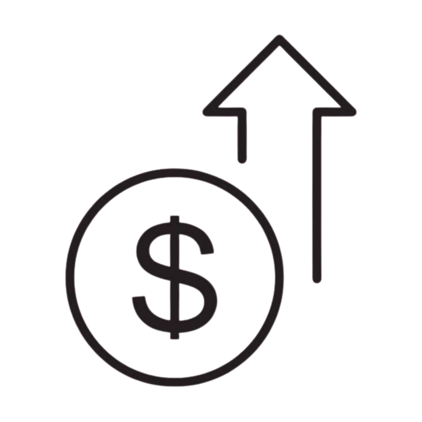 Black dollar sign coin with upward arrow design