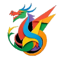 Colorful dragon plush toy with vibrant scales and flowing tail design.