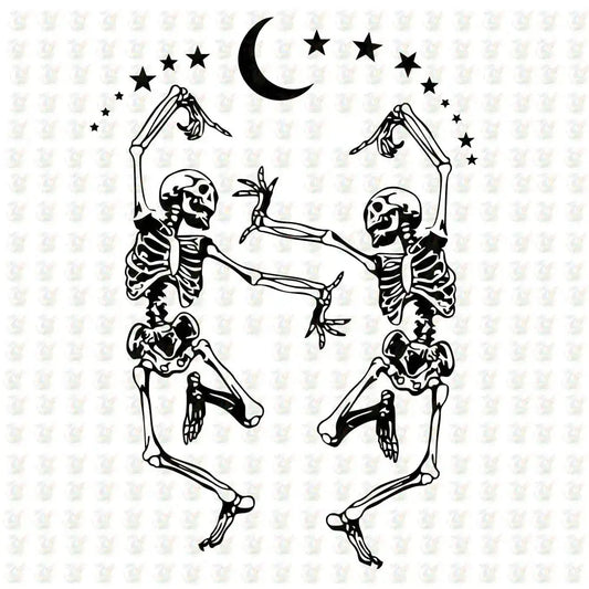 Dancing Skeletons DTF Transfer – Halloween Moon Design – Ready to Press - House Of DTF Shirt