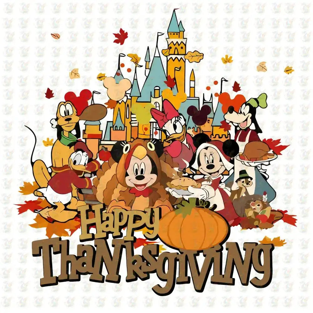 Disney Castle Happy Thanksgiving DTF Transfer – Ready to Press – Mickey, Minnie & Friends Fall Design - House Of DTF Shirt