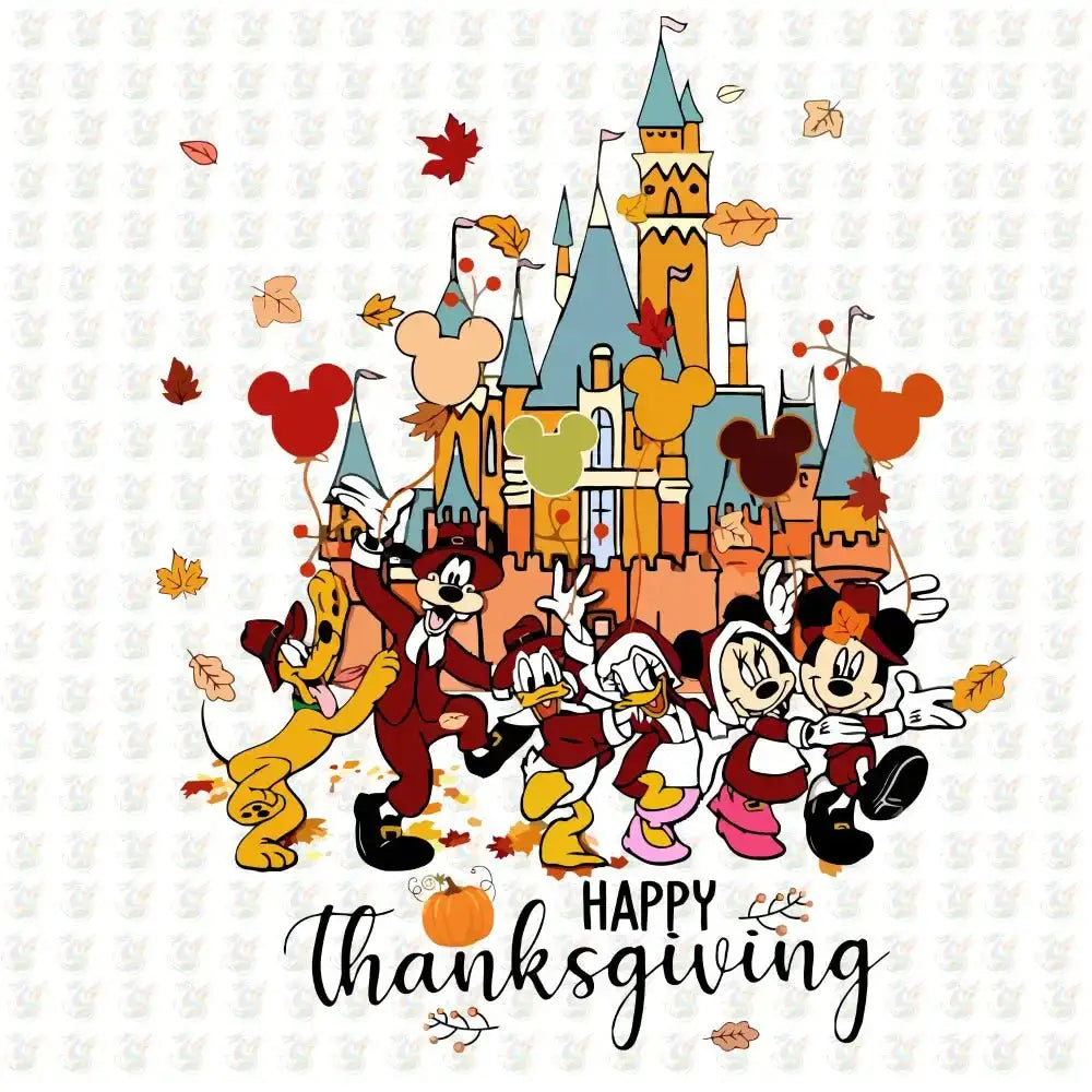 Disney Fall Castle DTF Transfer – Thanksgiving Mickey & Friends Celebration – Ready to Press - House Of DTF Shirt