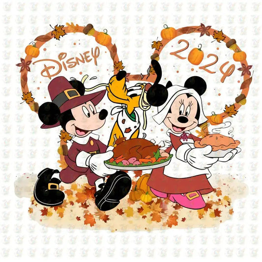 Disney Thanksgiving 2025 DTF Transfer – Ready to Press – Mickey & Minnie Fall Feast Design - House Of DTF Shirt