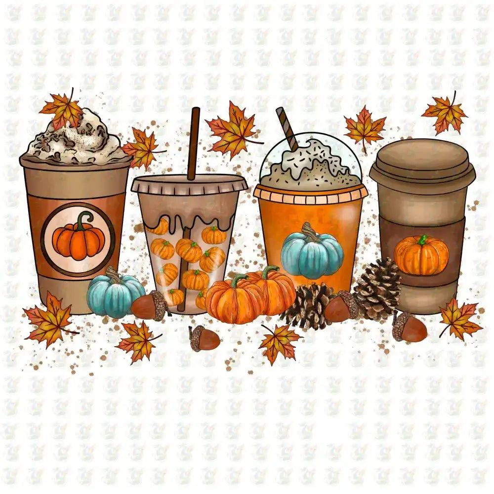 Fall Coffee DTF Transfer – Ready to Press – Pumpkin Spice Latte Autumn Drink Design - House Of DTF Shirt