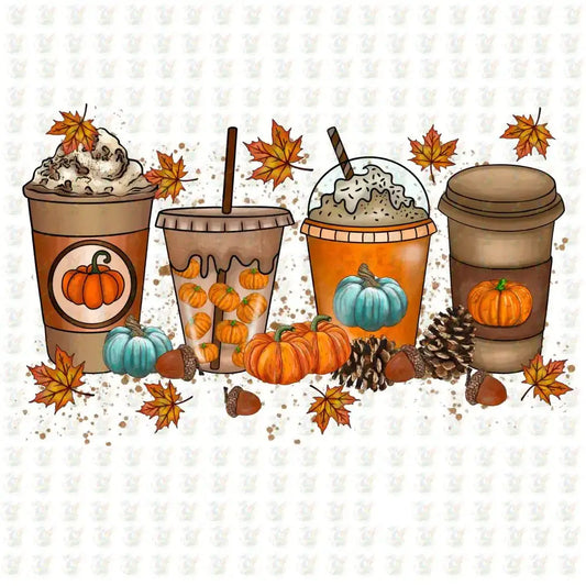 Fall Coffee DTF Transfer – Ready to Press – Pumpkin Spice Latte Autumn Drink Design - House Of DTF Shirt
