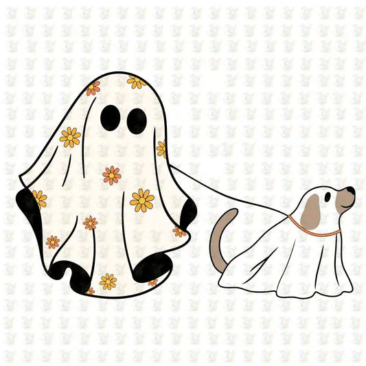 Ghost and Dog Halloween DTF Transfer – Floral Trick - or - Treat Design - House Of DTF Shirt