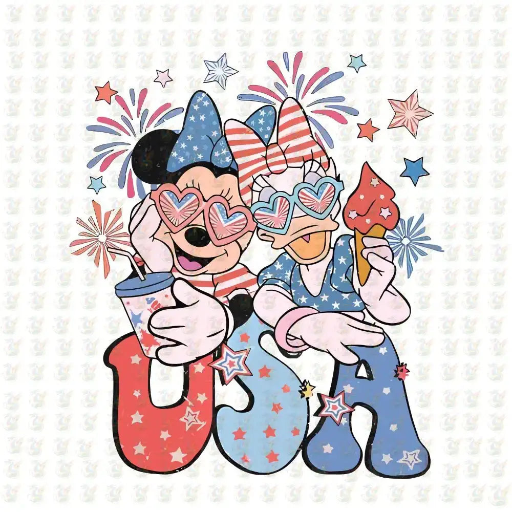 Minnie & Daisy USA DTF Transfer – Ready to Press – 4th of July - House Of DTF Shirt