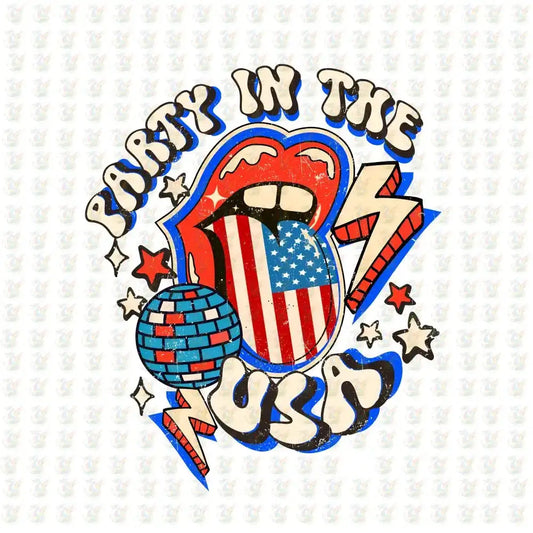 Party in the USA DTF Transfer – Retro Patriotic Tongue Design – Ready to Press - House Of DTF Shirt