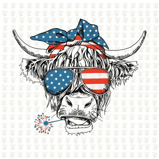 Patriotic Highland Cow DTF Transfer – Ready to Press 4th of July - House Of DTF Shirt