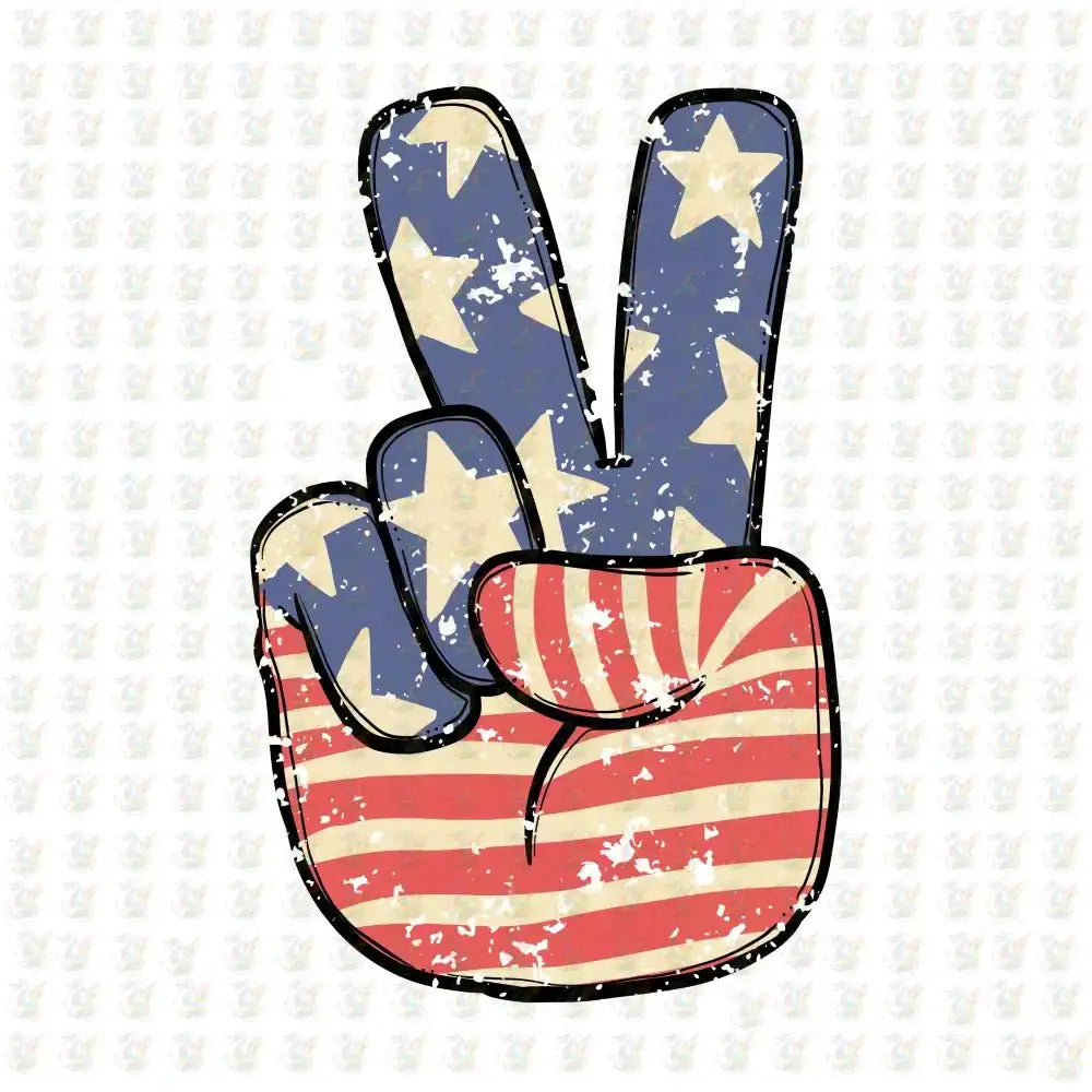 Peace Hand Retro DTF Transfer – Vintage USA Flag 4th of July Print - House Of DTF Shirt