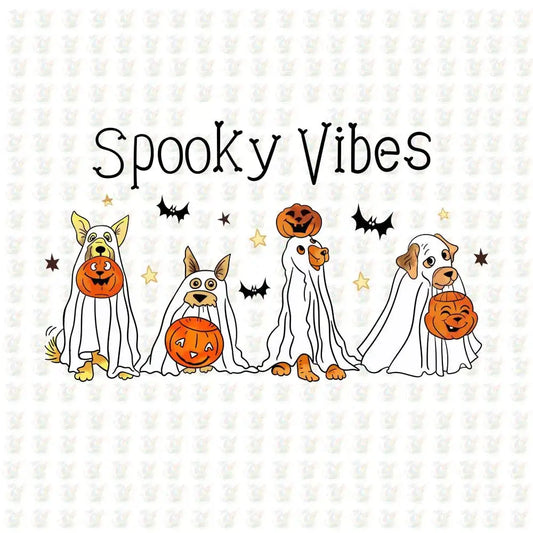 Spooky Vibes Dog DTF Transfer – Cute Halloween Pets – Ready to Press - House Of DTF Shirt