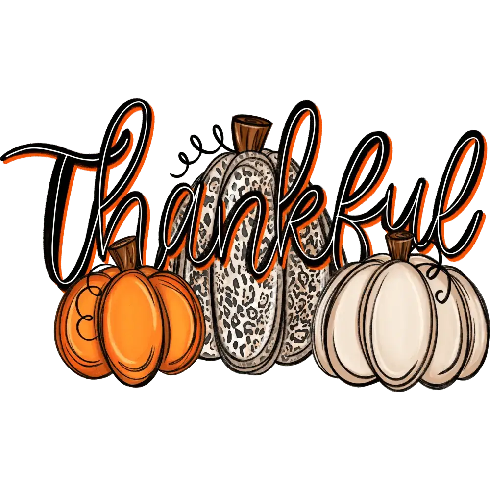 Thankful Pumpkins DTF Transfer – Ready to Press – Leopard Print Fall Thanksgiving Design - House Of DTF Shirt