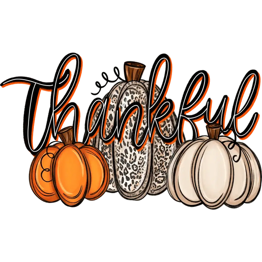 Thankful Pumpkins DTF Transfer – Ready to Press – Leopard Print Fall Thanksgiving Design - House Of DTF Shirt