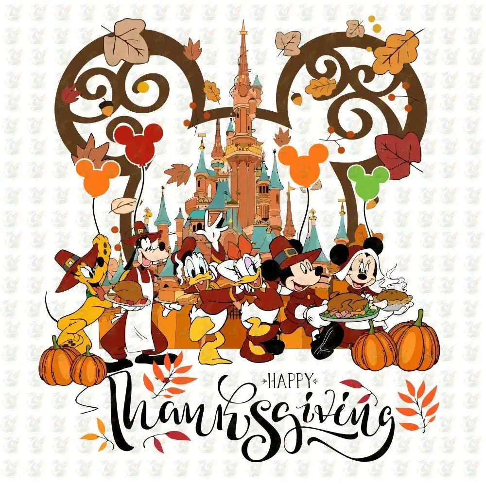 Thanksgiving Disney Castle DTF Transfer – Mickey & Friends Feast – Fall Castle Design - House Of DTF Shirt