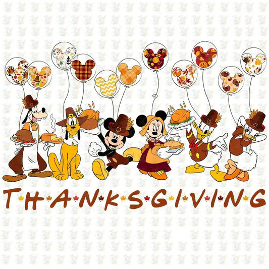 Thanksgiving Disney DTF Transfer – Ready to Press – Mickey, Minnie, Donald, Goofy & Friends in Pilgrim Outfits - House Of DTF Shirt