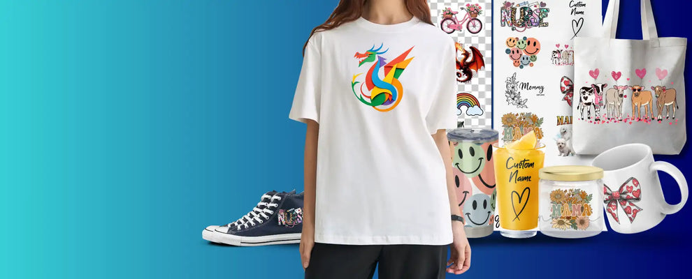 White t-shirt with colorful dragon design, cotton material.